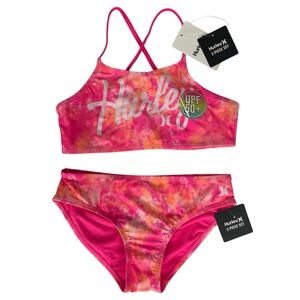 Hurley Girls Pink Tie-Dye Bikini Set Size M (8/10) UPF 50+ NWT